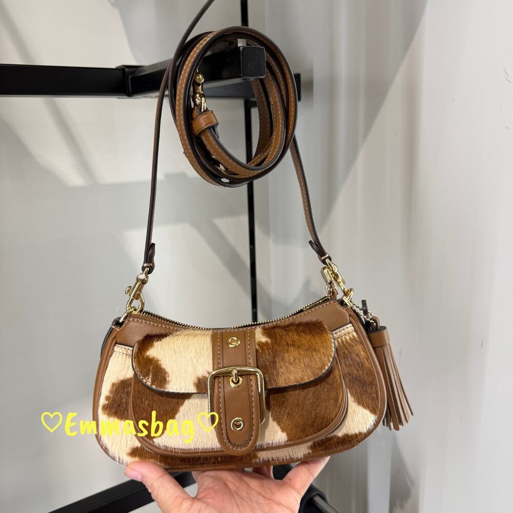 Coach Ashton Mini Shoulder Bag In Haircalf With Cow Print CDX79 Gold/Cow Multi